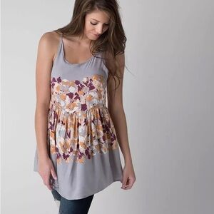 Free People Intimates Floral Tunic Tank Top Small Light Grey‎ Combo
